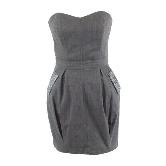 🤩Women's Strapless Dress Size 8 Mark James Badgley Mischka Gray Studded Denim🤩 - Picture 1 of 9